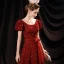 Sparkly Vintage / Retro Burgundy Prom Dresses 2021 A-Line / Princess Beading Sequins Sash Bow Scoop Neck Short Sleeve Backless Floor-Length / Long Prom Formal Dresses