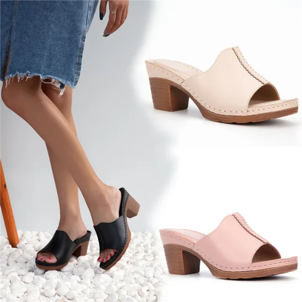 Simple Noire Désinvolte Été Sandales Femme 2021 7 cm Talons Épais Peep Toes / Bout Ouvert Sandales Talons Hauts