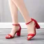 Schlicht Schwarz Strassenmode Sandalen Damen 2021 Knöchelriemen 7 cm Thick Heels Peeptoes Sandaletten Hochhackige