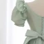 Vintage / Retro Sage Green Prom Dresses A-Line / Princess 2021 Scoop Neck Puffy Short Sleeve Backless Bow Tea-length Prom Formal Dresses