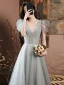 Charming Grey Evening Dresses Evening Dresses  2021 A-Line / Princess V-Neck Beading Short Sleeve Backless Floor-Length / Long Evening Party Formal Dresses
