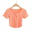Sexy Blushing Pink Summer Street Wear Tight  Buttons T-Shirts 2021 Scoop Neck Short Sleeve Women's Tops
