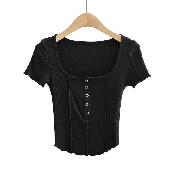 Sexy Summer Sky Blue Street Wear Tight T-Shirts 2021 U-Neck Short Sleeve Women's Tops