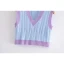 Fashion Sky Blue Two Tone Fall Knitting Casual Tank Sweaters 2021 V-Neck Short Sleeve Women's Tops
