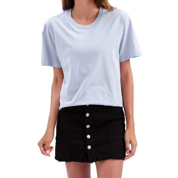Casual Summer Solid Color Khaki Tops T-Shirts 2021 Cotton Scoop Neck Short Sleeve Women's Tops T-shirt