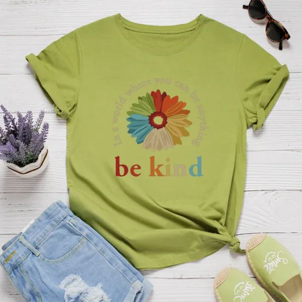 Casual Summer Black Cotton T-Shirts 2021 Scoop Neck Multi-Colors Flower Short Sleeve Women's Tops T-shirt