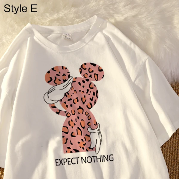 Summer Street Wear White Cartoon Loose T-Shirts 2021 Cotton Scoop Neck Short Sleeve Women's Tops