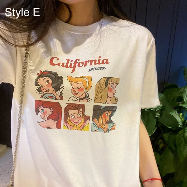 Summer Casual White Cartoon Printing T-Shirts 2021 Cotton Scoop Neck Short Sleeve Women's Tops