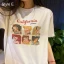 Summer Casual White Cartoon Printing T-Shirts 2021 Cotton Scoop Neck Short Sleeve Women's Tops