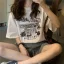 Summer Casual White Printing Loose T-Shirts 2021 Cotton Scoop Neck Short Sleeve Women's Tops T-shirt