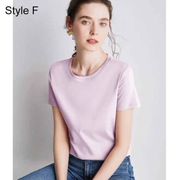 Simple OL Désinvolte Lavande Ordinaire T-Shirts 2021 Encolure Dégagée Coton Manches Courtes Hauts pour Femmes T-shirt