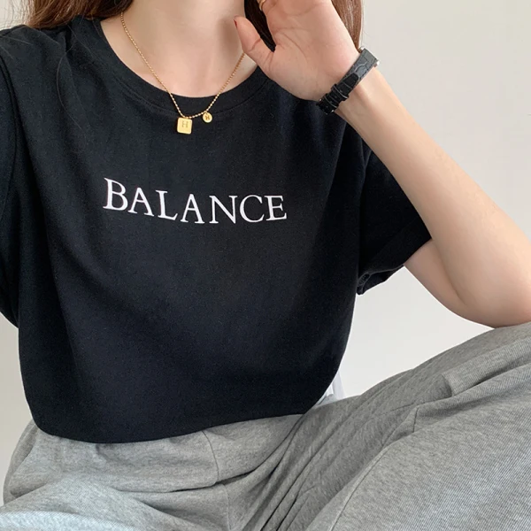 Casual Summer Letter Graphic White Loose Cotton T-shirt 2021 Scoop Neck Short Sleeve Women's Tops T-Shirts
