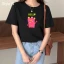 Chic / Beautiful Black Summer Casual Cartoon Printing Cotton Loose T-shirt 2021 Scoop Neck Short Sleeve Women's Tops T-Shirts