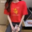 Casual Summer Red Loose Cartoon Printing T-Shirts 2021 Cotton Scoop Neck Short Sleeve Women's Tops T-shirt