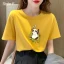 Casual Summer Yellow Loose Cartoon Printing T-Shirts 2021 Cotton Scoop Neck Short Sleeve Women's Tops T-shirt