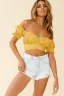 Sexy Summer Beach Resort Wear Street Wear Yellow Off-The-Shoulder Short Sleeve Women Tops 2021