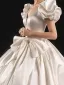 High-end Elegant Ivory Pearl Satin Wedding Dresses 2021 Ball Gown Square Neckline Short Sleeve Backless Bow Court Train Wedding