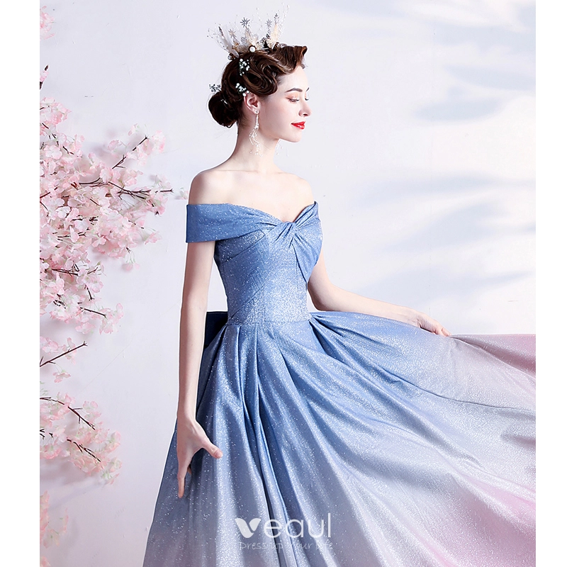 Strapless Gradiet Blue-White Prom Dresses, A-line Prom Dresses, Lovely Formal 2021 Prom Dresses Strapless Gradiet Blue-White Prom Dresses, A-line Prom Dresses, Lovely Formal 2021 Prom Dresses