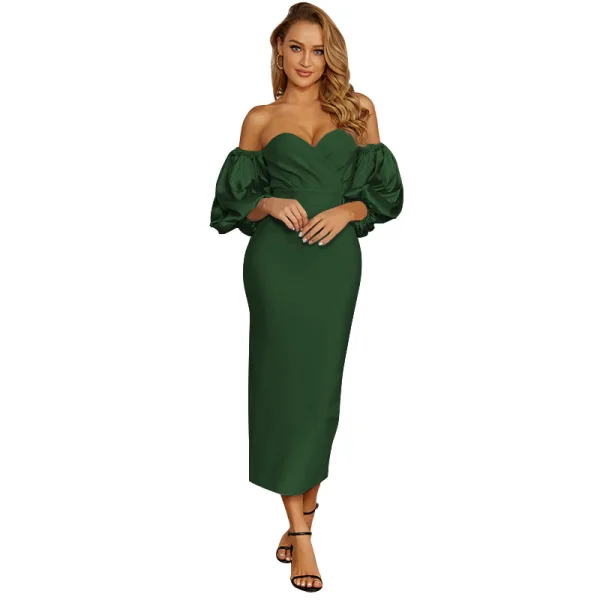 Sexy Sky Blue Tight  Party Dresses 2021 Off-The-Shoulder Puffy 1/2 Sleeves Backless Cocktail Party Evening Party Women Dresses