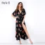Summer Black Street Wear Beach Floral Maxi Dresses 2021 V-Neck Short Sleeve Women Dresses