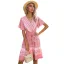 Summer Street Wear Resort Wear Beach Sky Blue Printing Women Dresses 2021 V-Neck Short Sleeve Sash