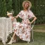 Summer Street Wear Floral Pool Blue Women Dresses 2021 Scoop Neck Short Sleeve Sash Tea-length