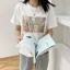 Casual Summer Cartoon Printing Grey Loose T-Shirts 2021 Cotton Scoop Neck Short Sleeve Women's Tops