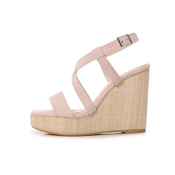 Street Wear Casual Summer Black Womens Sandals 2021 Ankle Strap Waterproof 11 cm Wedges Open / Peep Toe Womens Sandals High Heels
