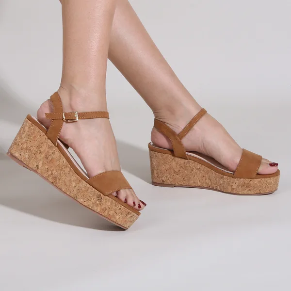 Roman Brown Street Wear Summer Womens Sandals 2021 Ankle Strap Waterproof 6 cm Wedges Open / Peep Toe Sandals High Heels