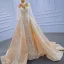 High-end Champagne Pearl Lace Flower Wedding Dresses 2021 Trumpet / Mermaid High Neck Long Sleeve Floor-Length / Long Wedding