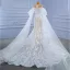 High-end Charming White Watteau Train Wedding Dresses 2021 Trumpet / Mermaid Scoop Neck Beading Pearl Sequins Lace Flower Sleeveless Chapel Train Wedding