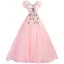 Flower Fairy Candy Pink Ruffle Prom Dresses 2021 A-Line / Princess V-Neck Lace Flower Appliques Long Sleeve Backless Floor-Length / Long Prom Formal Dresses