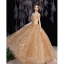 Chic / Belle Doré Robe De Bal 2021 Princesse De l'épaule Sans Manches En Dentelle Fleur Perlage Perle Dos Nu Longue Promo Robe De Ceremonie