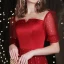 Charming Burgundy Prom Dresses 2021 A-Line / Princess Scoop Neck Beading Sequins Short Sleeve Backless Floor-Length / Long Prom Formal Dresses