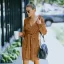 Fall Winter Street Wear Sky Blue Regular Women Dresses 2021 Cotton V-Neck Long Sleeve Sash