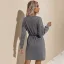 Fall Winter Grey Street Wear Women Dresses 2021 Scoop Neck Bow Sash Regular Long Sleeve
