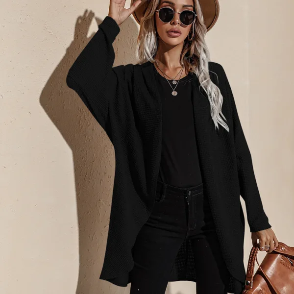 Tomber Hiver Noire Couleur Unie Tricot Vêtement de rue Chandails Manteaux & Vestes 2021 Coton Ample Manches Longues
