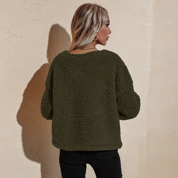Mode Tomber Hiver Vêtement de rue Kaki Peluche Manteaux & Vestes 2021 V-Cou Manches Longues Ordinaire Hauts pour Femmes