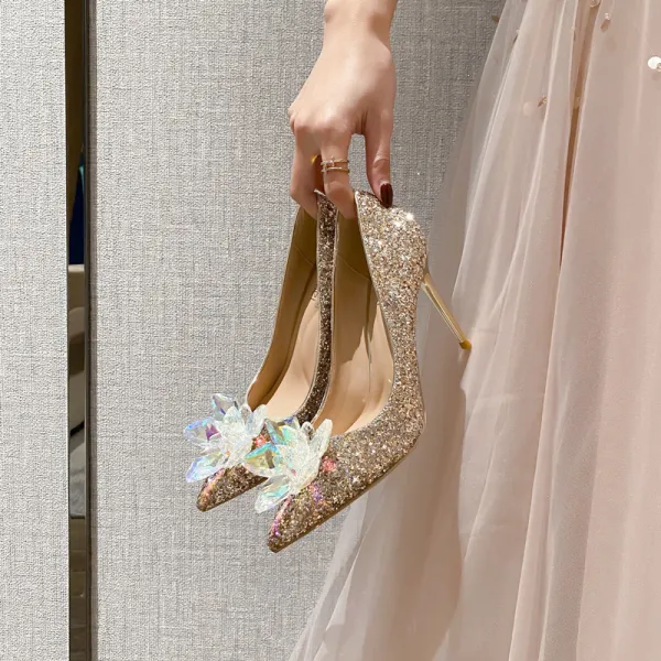 Sexy Scintillantes Noire Cristal Paillettes Cocktail Soirée Escarpins 2021 9 cm Talons Aiguilles À Bout Pointu Escarpins Talons Hauts