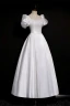 Vintage Schlicht Ivory / Creme Satin Brautkleider / Hochzeitskleider 2021 A Linie Eckiger Ausschnitt Kurze Ärmel Rückenfreies Wadenlang Hochzeit