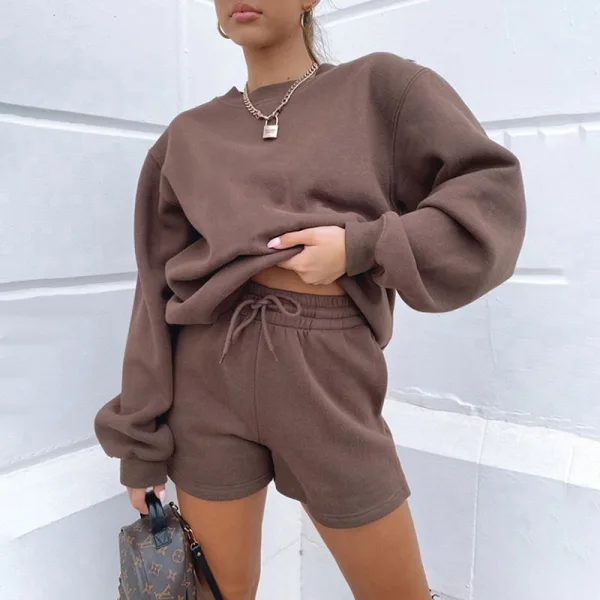 Bequemes Herbst Winter Freizeit Lindgrün Lose Sweatshirts Kurze Hose 2021 Rundhalsausschnitt Lange Ärmel Damen Oberteile
