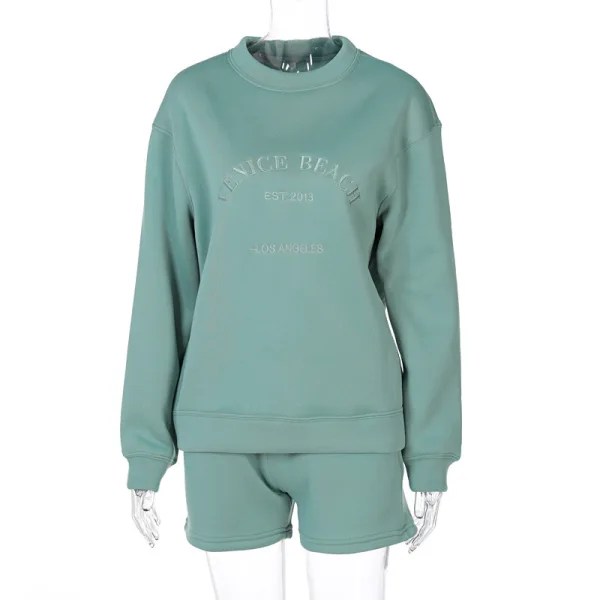 Comfortable Fall Winter Casual Mint Green Letter Graphic Sweatshirts Shorts 2021 Scoop Neck Long Sleeve Women's Tops