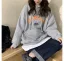 Comfortable Fall Winter Casual Navy Blue Loose Letter Graphic Hooded Sweatshirts 2021 Cotton Long Sleeve Women's Tops