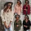 Comfortable Fall Winter Street Wear Beige Suede Regular Blouses 2021 Lapel  Long Sleeve Women's Tops