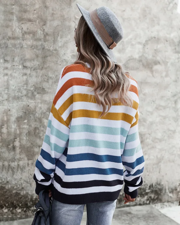 Mode Tomber Hiver Vêtement de rue Multi-Couleurs Bande Ample Chandails 2021 Coton Encolure Dégagée Manches Longues Hauts pour Femmes