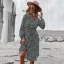 Bohemia Summer Printing Yellow Women Dresses 2021 A-Line / Princess Beach Street Wear Resort Wear V-Neck Sash Long Sleeve Knee-Length