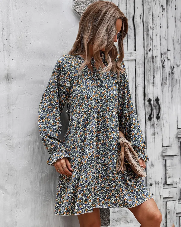 Summer Beach Street Wear Resort Wear Candy Pink Floral Women Dresses 2021 V-Neck Long Sleeve