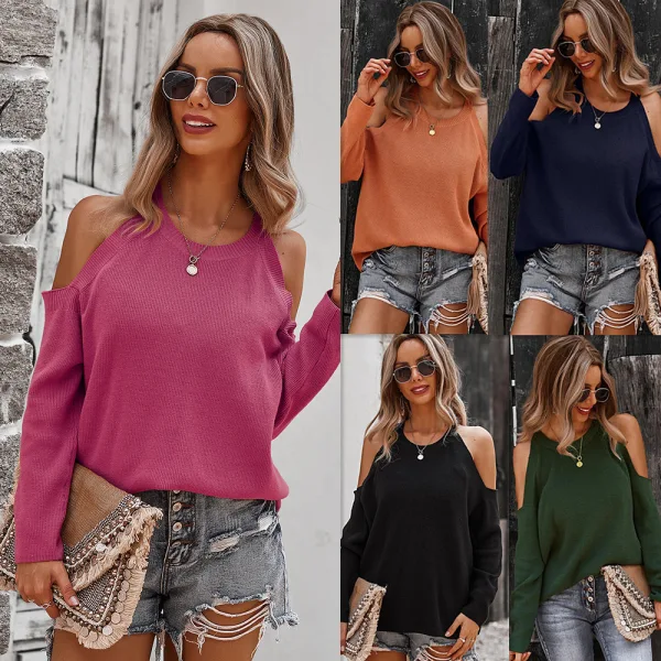 Désinvolte Tomber Hiver Coton Orange épaules Chandails 2021 Ample Manches Longues Hauts pour Femmes