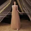 Modern / Fashion Champagne Beading Prom Dresses 2021 A-Line / Princess Spaghetti Straps Sleeveless Backless Floor-Length / Long Prom Formal Dresses