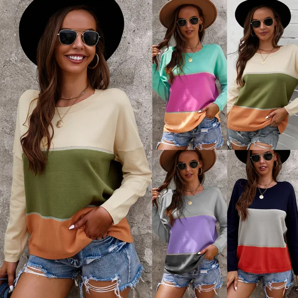Mode Désinvolte Tomber Hiver Multi-Couleurs Chandails 2021 Encolure Dégagée Coton Ample Manches Longues Hauts pour Femmes
